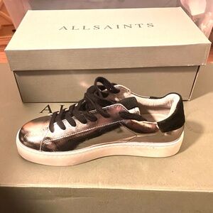 All Saints | Shana Metallic Sneak | sz 8 | Silver | NIB